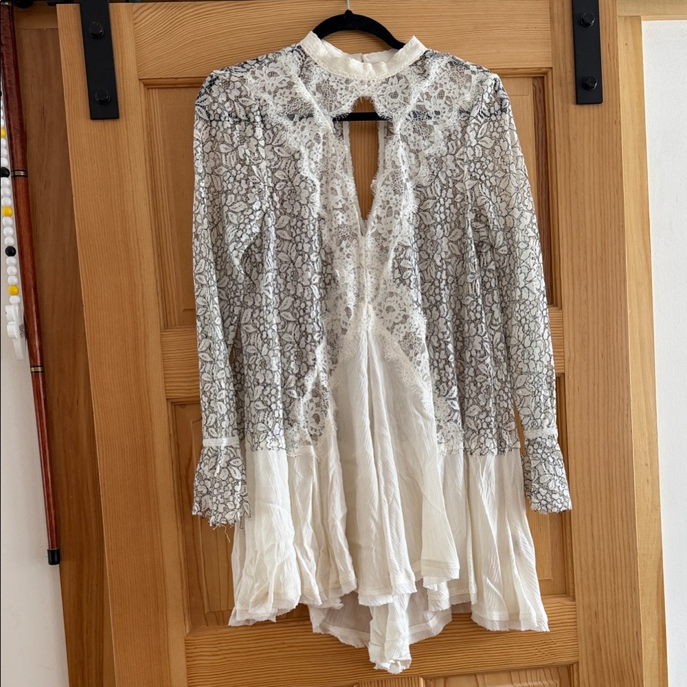Free People White and Black Lace Blouse